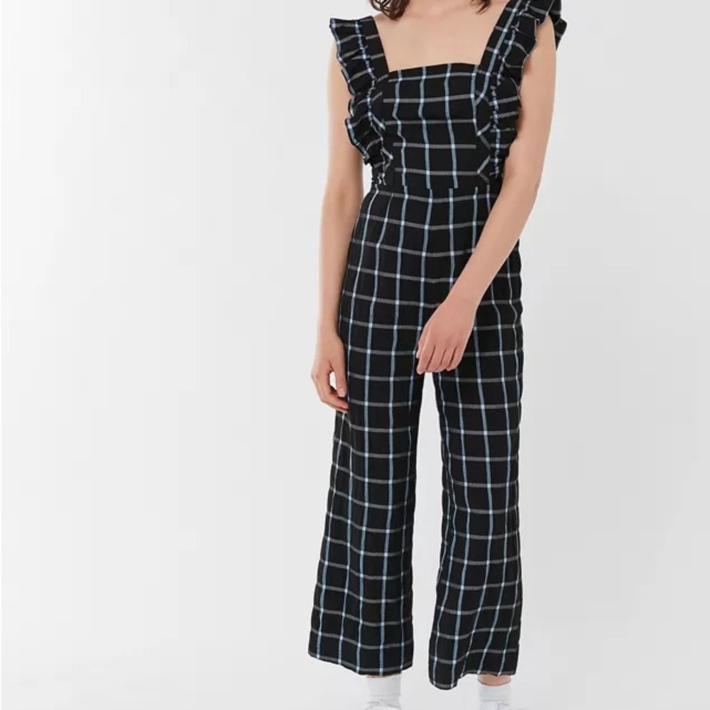 Skies Are Blue Black and White Checkered One Piece Long Romper